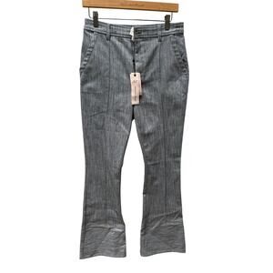 CINQ A SEPT EVELYN PINTUCKED FLARE LEG PANTS size 6 indigo/white NWT